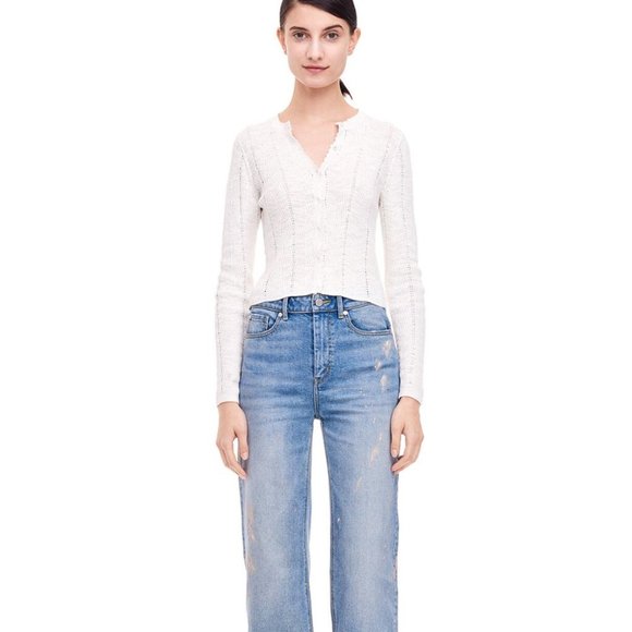 NWOT Rebecca Taylor Chevron Cardigan Large Cream Cotton Blend Sweater - Picture 7 of 7